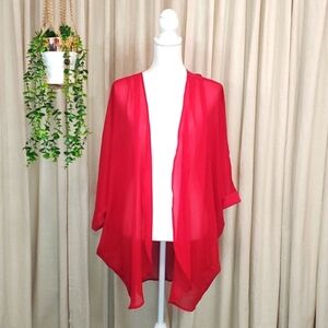 Size L Sheer Red Batwing Kimono
